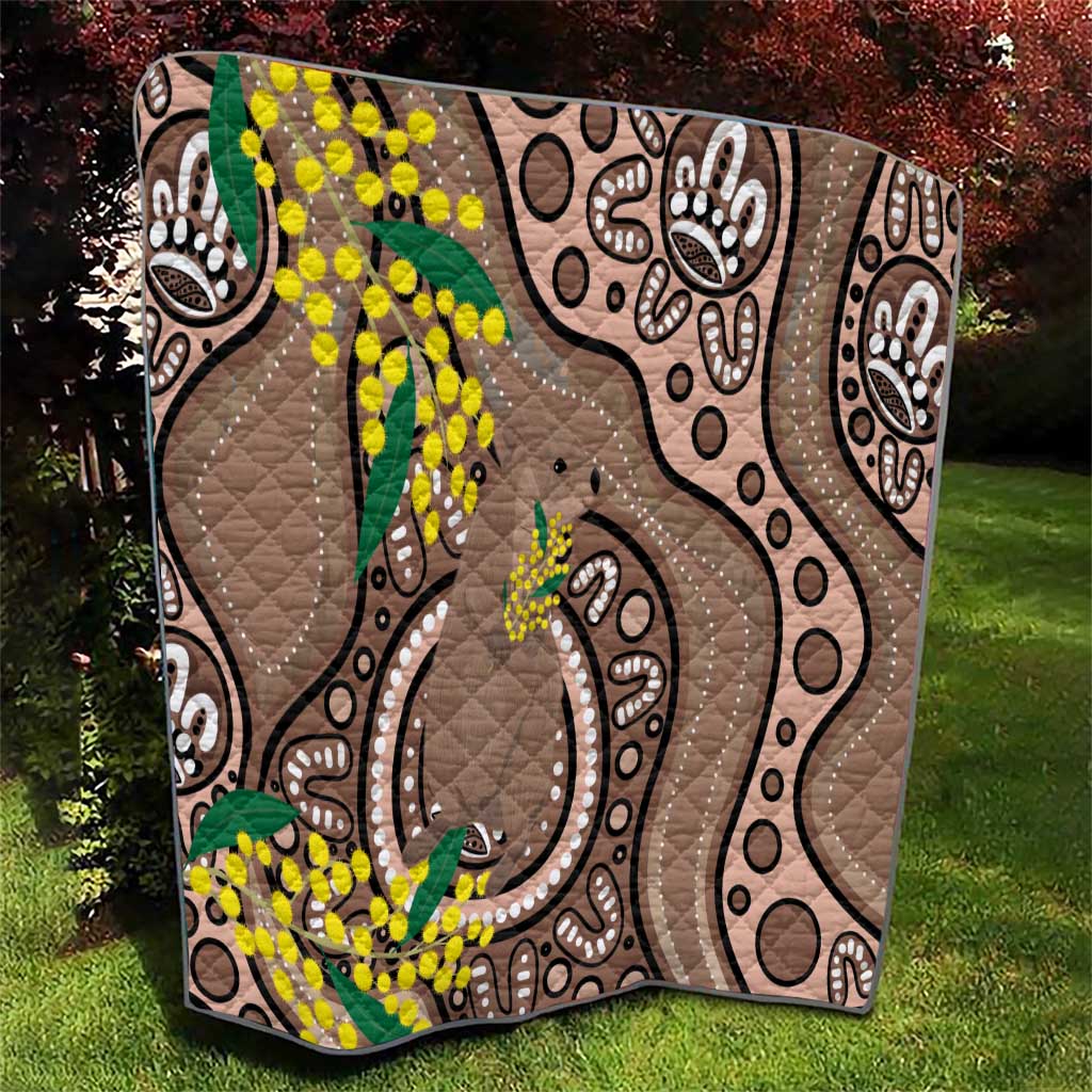 Australia Cute Quokka Quilt Indigenous Art With Golden Wattle