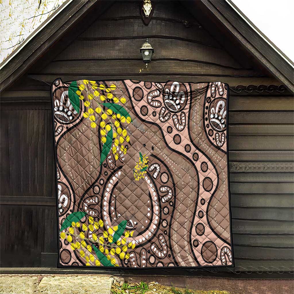 Australia Cute Quokka Quilt Indigenous Art With Golden Wattle
