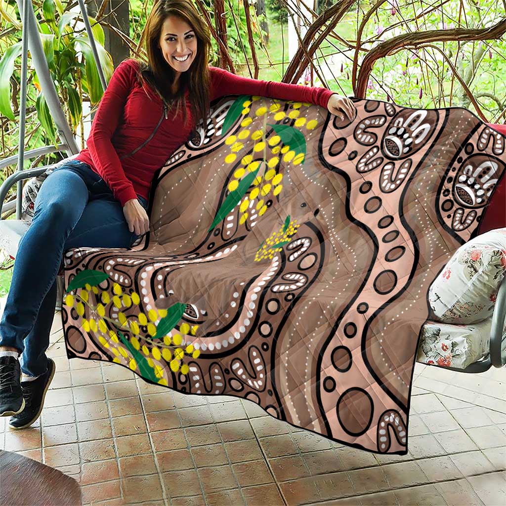Australia Cute Quokka Quilt Indigenous Art With Golden Wattle