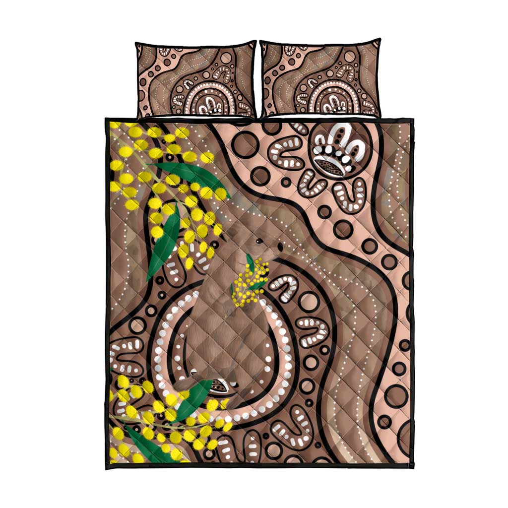 Australia Cute Quokka Quilt Bed Set Indigenous Art With Golden Wattle