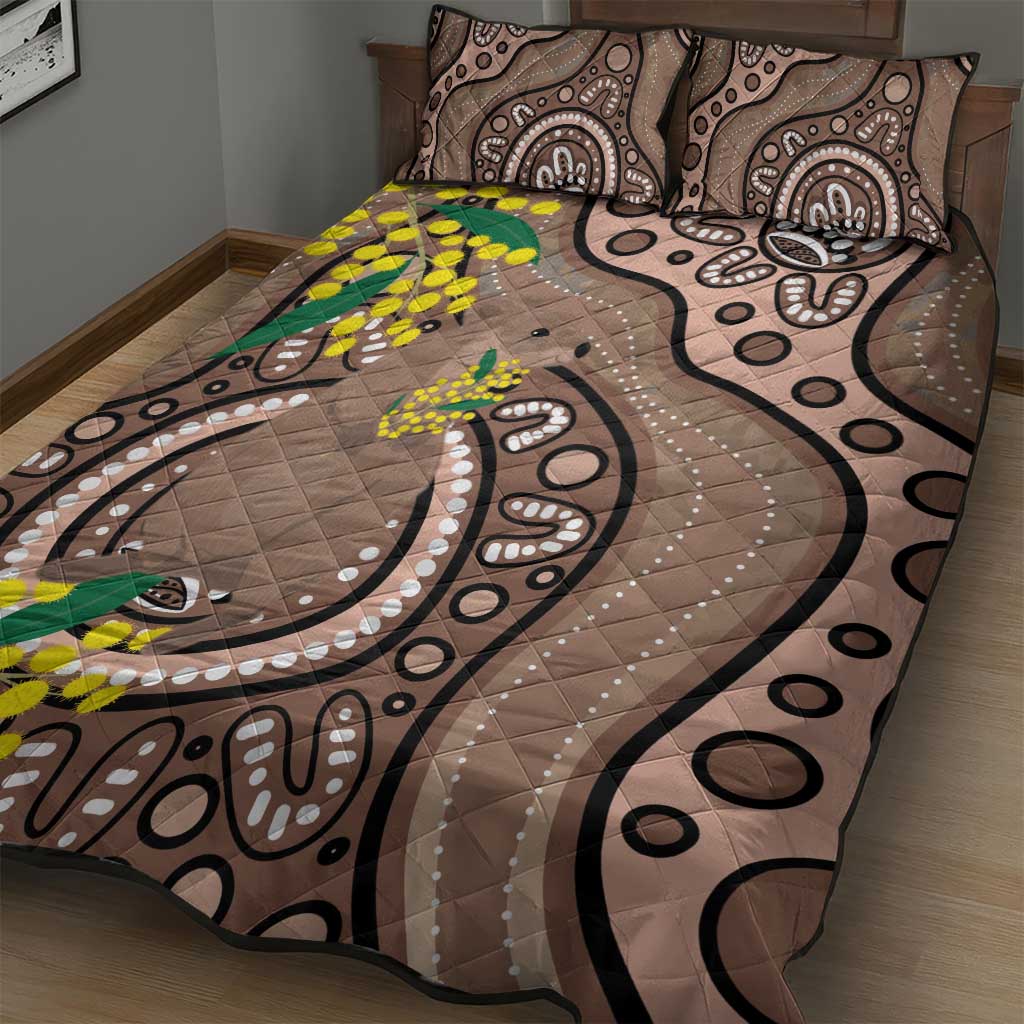 Australia Cute Quokka Quilt Bed Set Indigenous Art With Golden Wattle
