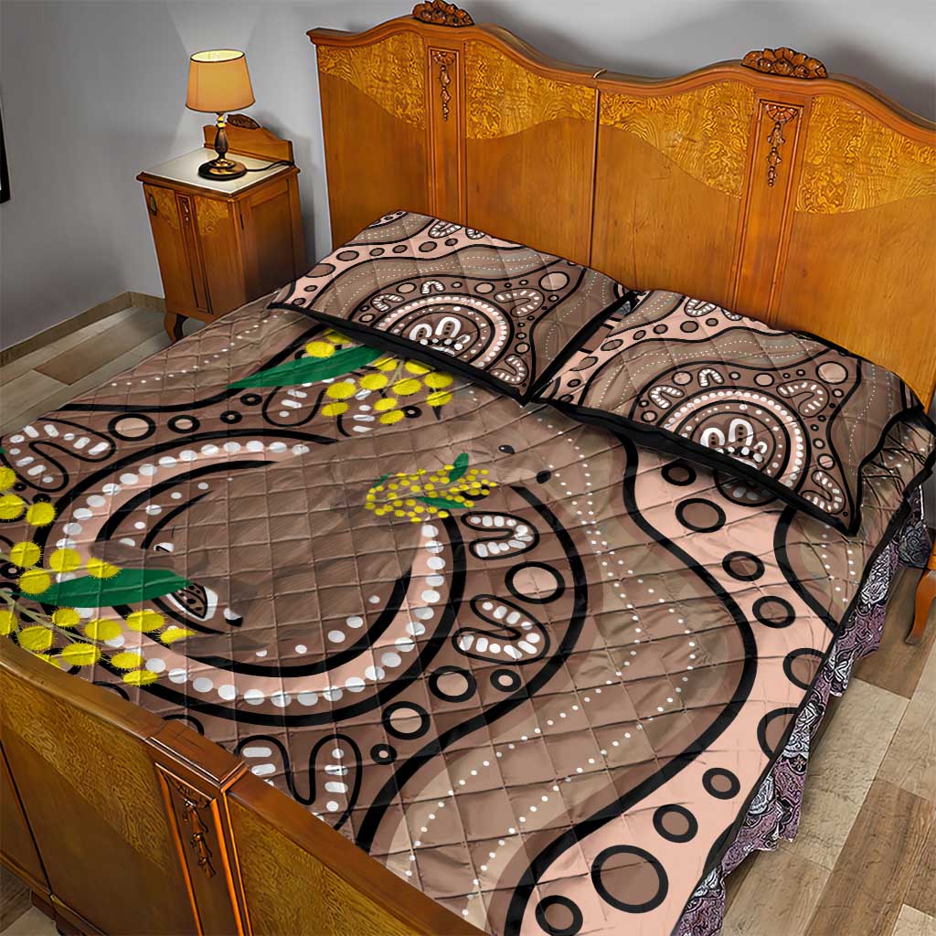 Australia Cute Quokka Quilt Bed Set Indigenous Art With Golden Wattle