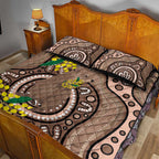 Australia Cute Quokka Quilt Bed Set Indigenous Art With Golden Wattle
