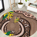 Australia Cute Quokka Round Carpet Indigenous Art With Golden Wattle