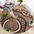 Australia Cute Quokka Round Carpet Indigenous Art With Golden Wattle