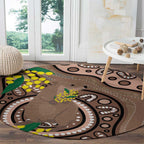 Australia Cute Quokka Round Carpet Indigenous Art With Golden Wattle