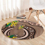 Australia Cute Quokka Round Carpet Indigenous Art With Golden Wattle