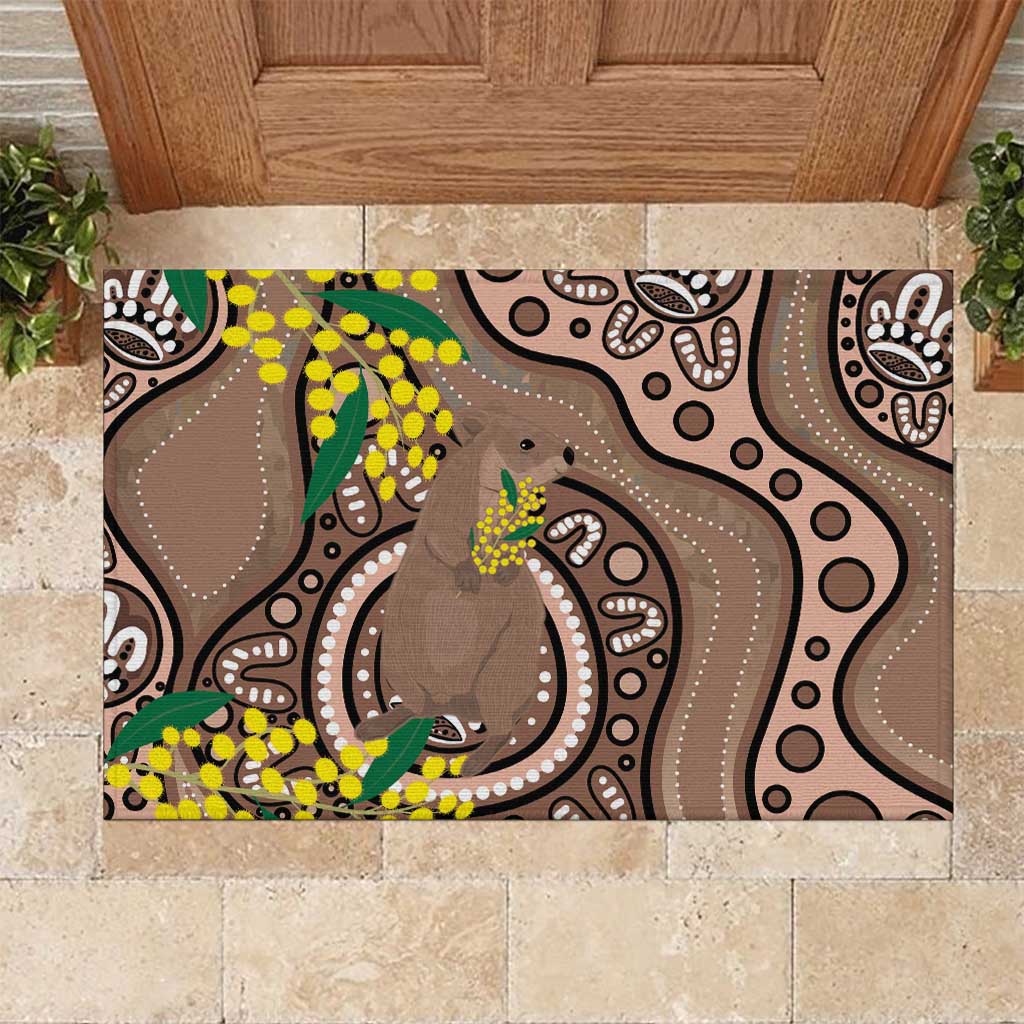 Australia Cute Quokka Rubber Doormat Indigenous Art With Golden Wattle