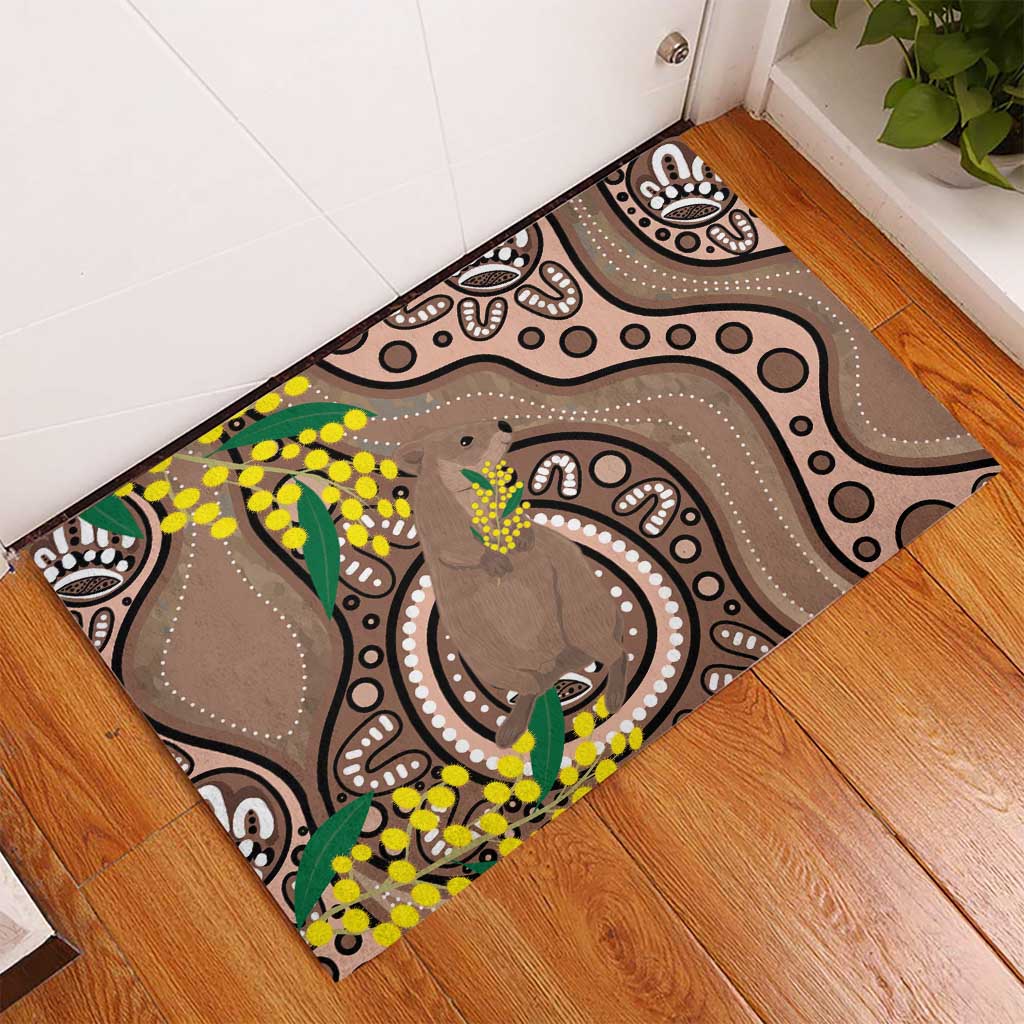 Australia Cute Quokka Rubber Doormat Indigenous Art With Golden Wattle