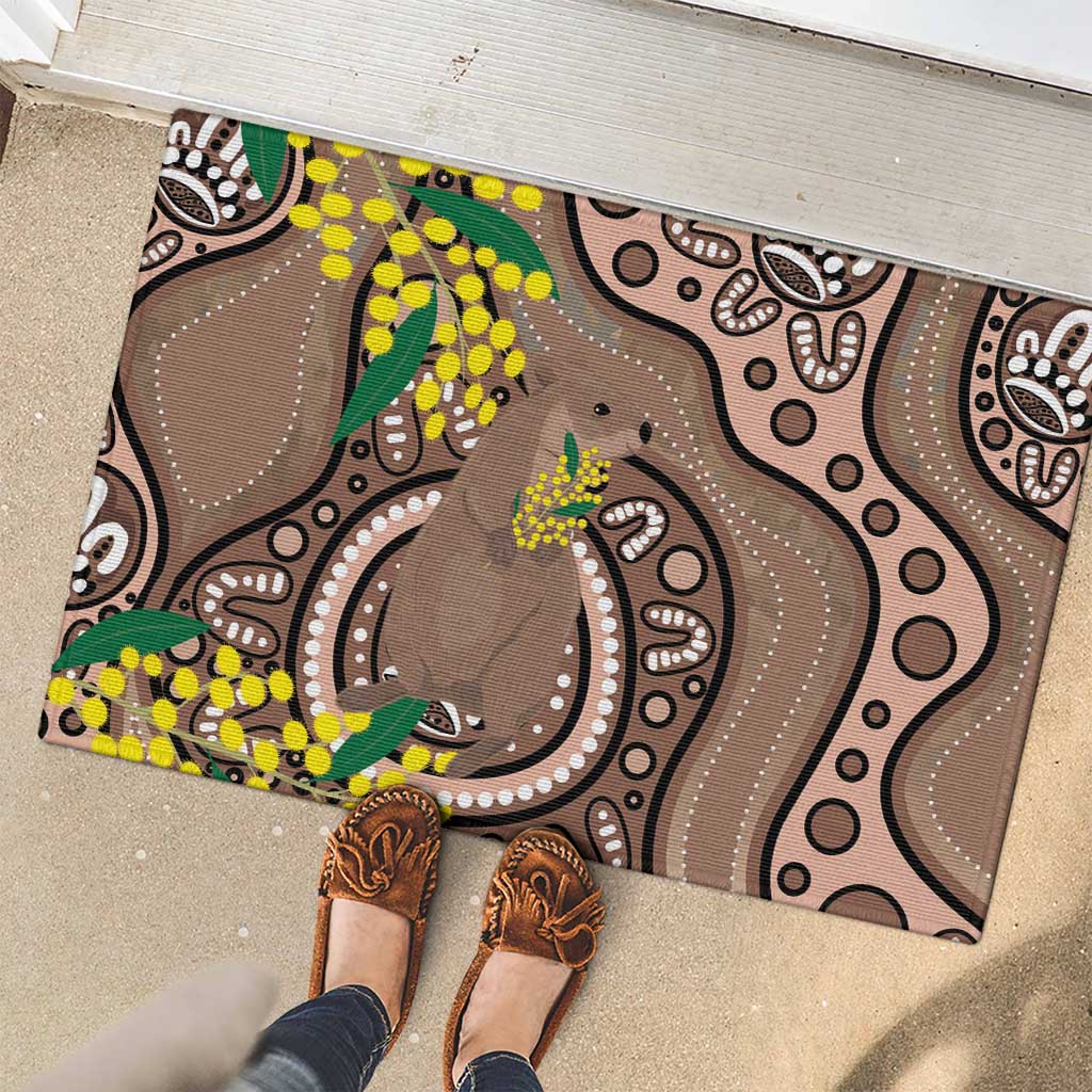 Australia Cute Quokka Rubber Doormat Indigenous Art With Golden Wattle