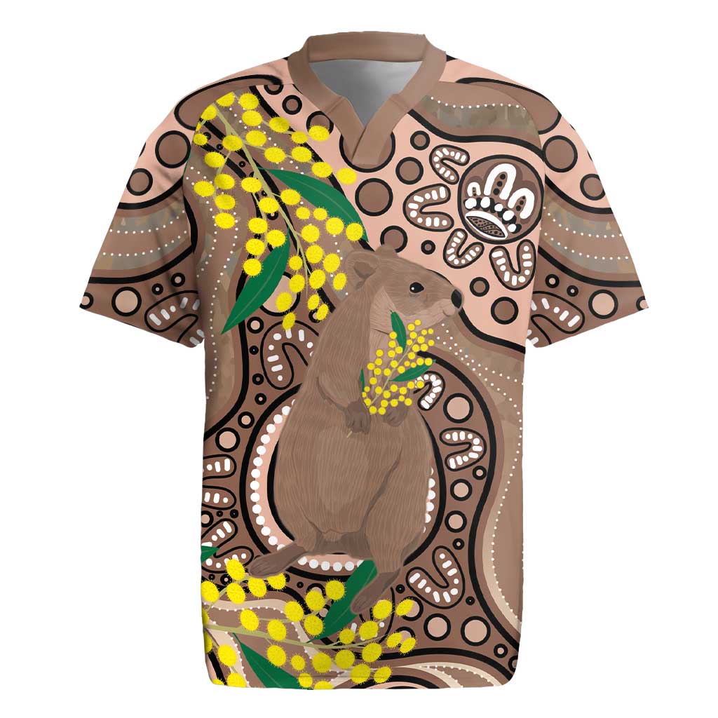 Australia Cute Quokka Rugby Jersey Indigenous Art With Golden Wattle