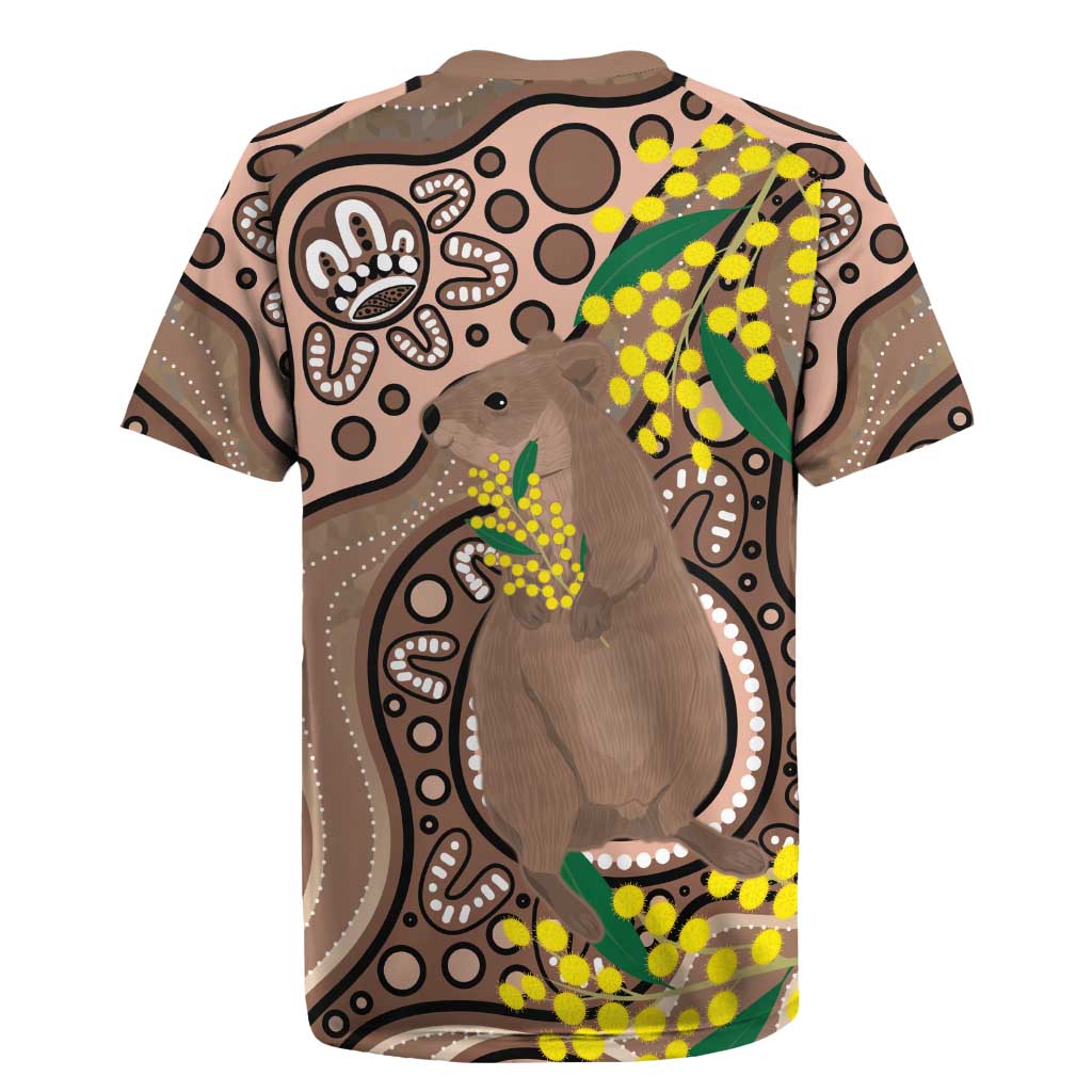 Australia Cute Quokka Rugby Jersey Indigenous Art With Golden Wattle