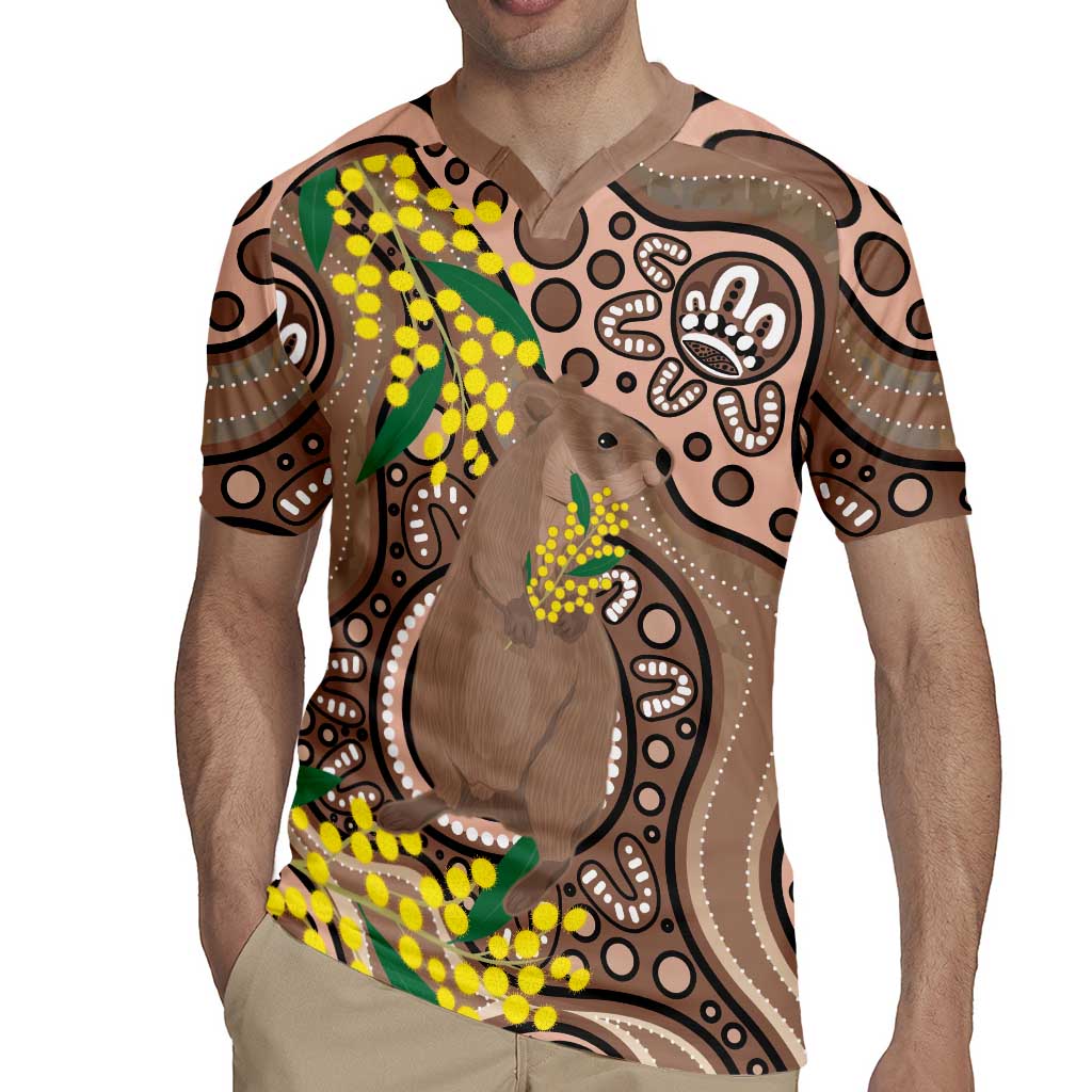Australia Cute Quokka Rugby Jersey Indigenous Art With Golden Wattle