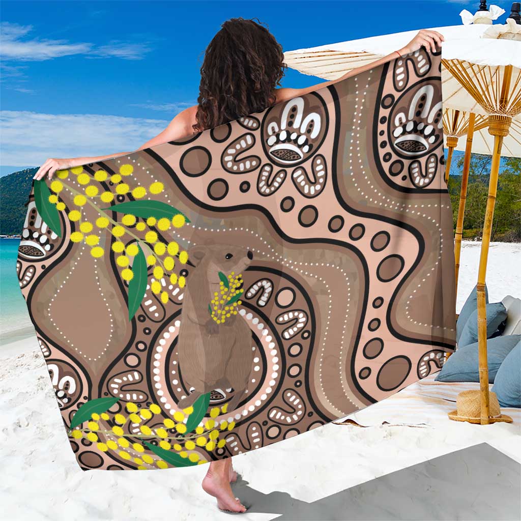 Australia Cute Quokka Sarong Indigenous Art With Golden Wattle