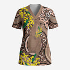 Australia Cute Quokka Scrub Top Indigenous Art With Golden Wattle - Aussie Hoodie