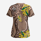 Australia Cute Quokka Scrub Top Indigenous Art With Golden Wattle - Aussie Hoodie