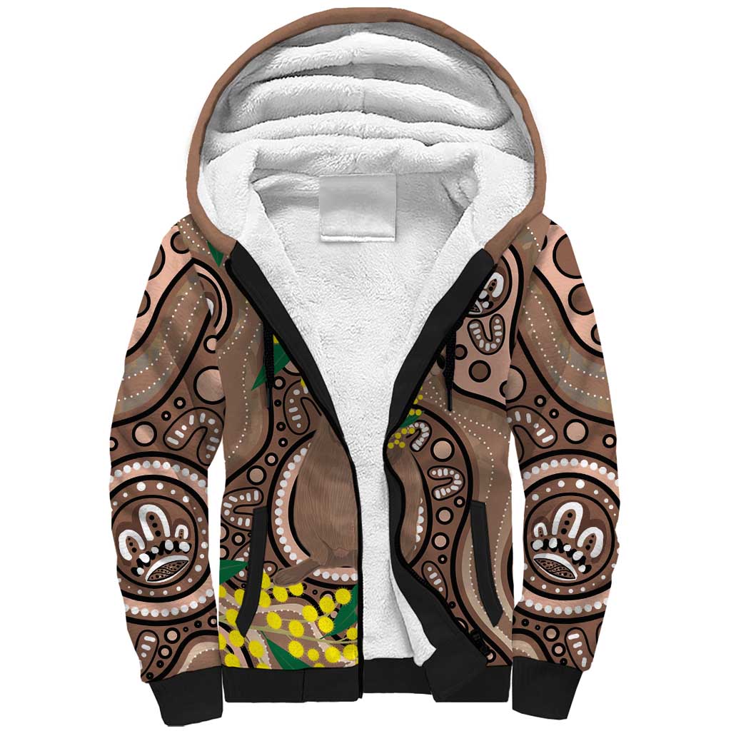 Australia Cute Quokka Sherpa Hoodie Indigenous Art With Golden Wattle