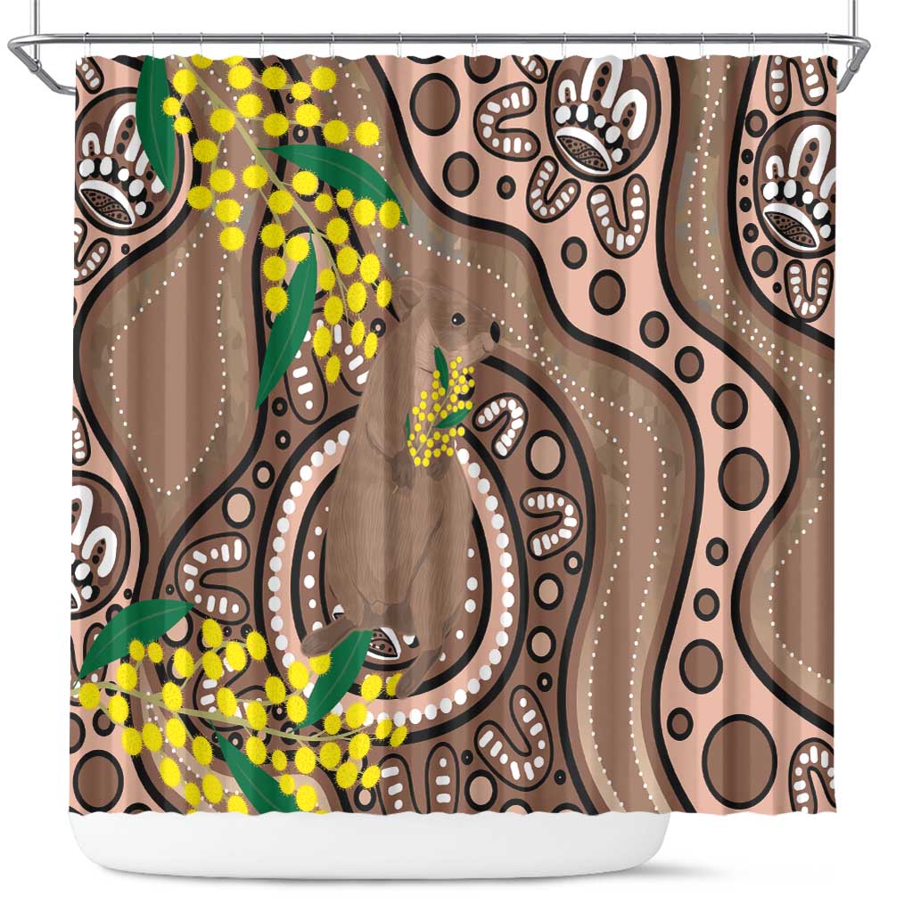 Australia Cute Quokka Shower Curtain Indigenous Art With Golden Wattle