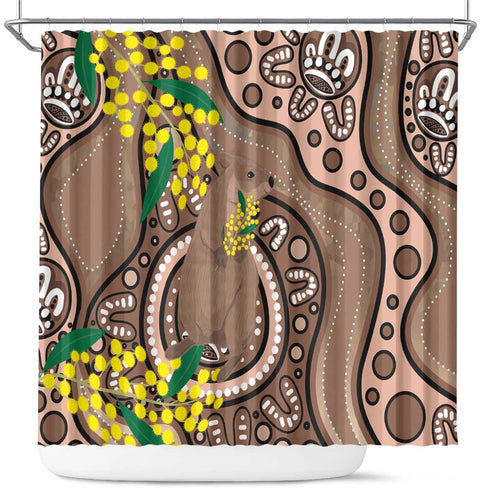 Australia Cute Quokka Shower Curtain Indigenous Art With Golden Wattle