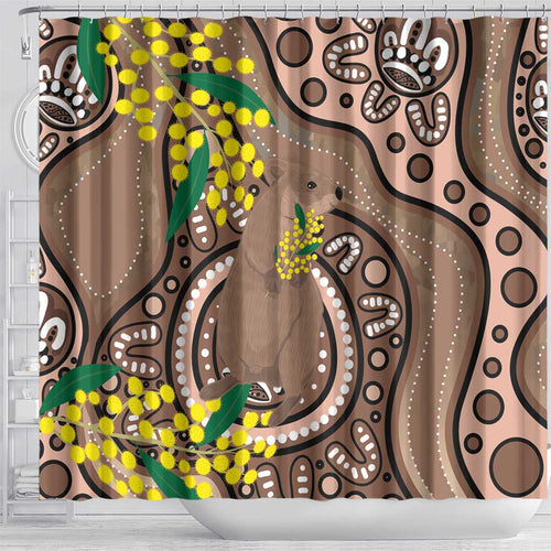 Australia Cute Quokka Shower Curtain Indigenous Art With Golden Wattle