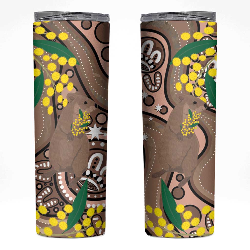Australia Cute Quokka Skinny Tumbler Indigenous Art With Golden Wattle