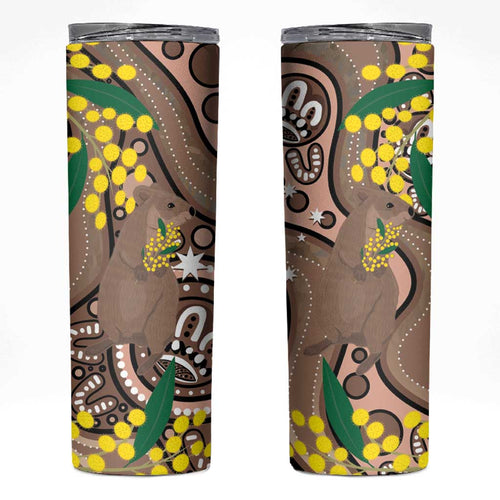Australia Cute Quokka Skinny Tumbler Indigenous Art With Golden Wattle