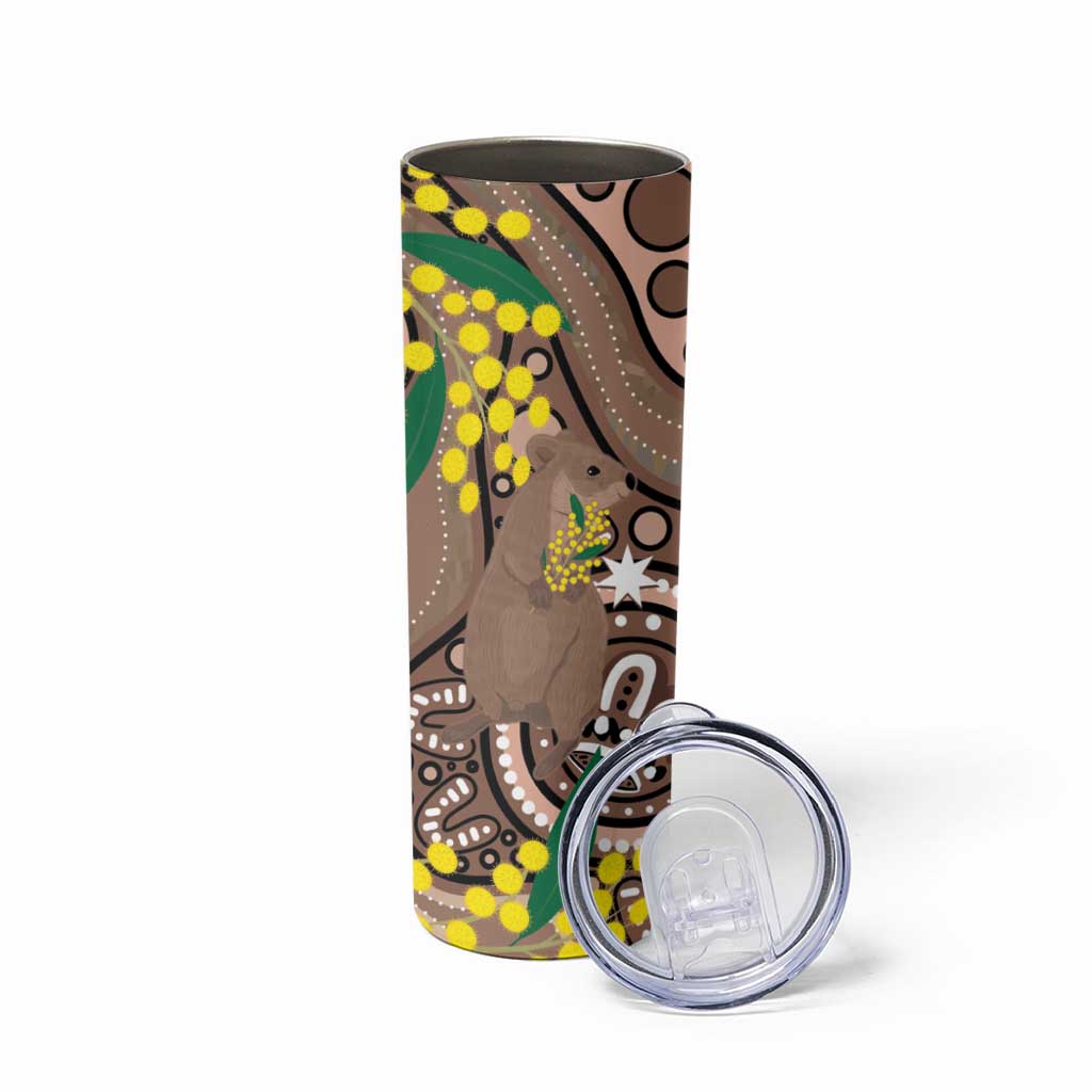 Australia Cute Quokka Skinny Tumbler Indigenous Art With Golden Wattle