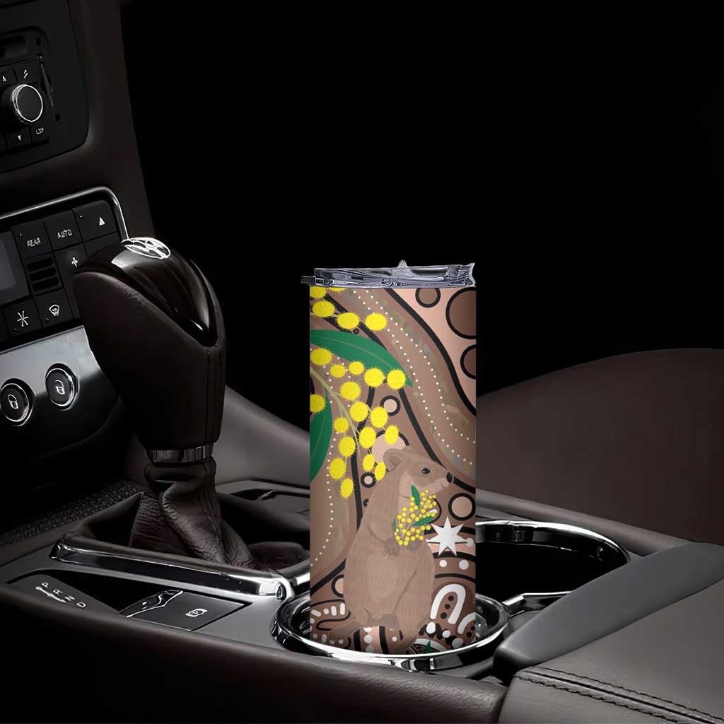 Australia Cute Quokka Skinny Tumbler Indigenous Art With Golden Wattle