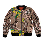 Australia Cute Quokka Sleeve Zip Bomber Jacket Indigenous Art With Golden Wattle