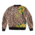 Australia Cute Quokka Sleeve Zip Bomber Jacket Indigenous Art With Golden Wattle