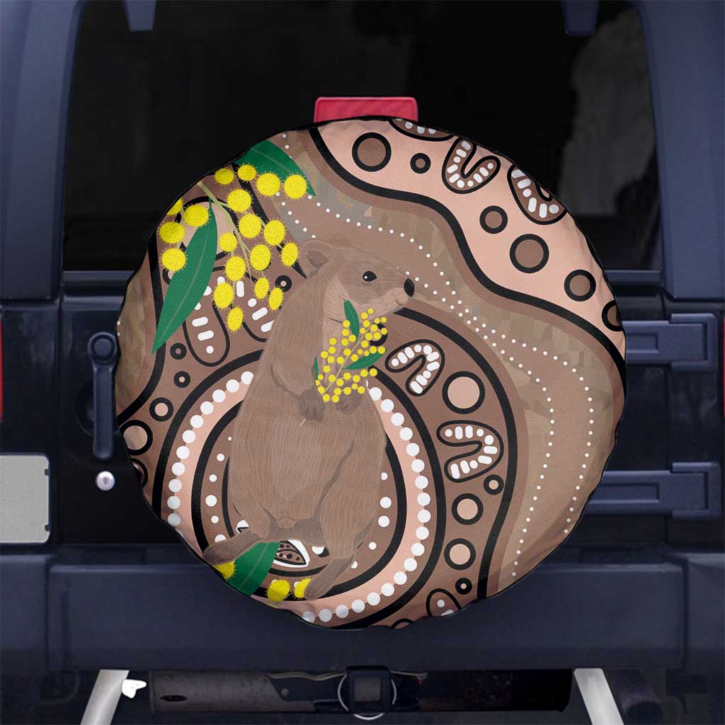 Australia Cute Quokka Spare Tire Cover Indigenous Art With Golden Wattle