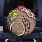 Australia Cute Quokka Spare Tire Cover Indigenous Art With Golden Wattle