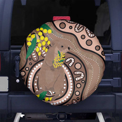 Australia Cute Quokka Spare Tire Cover Indigenous Art With Golden Wattle