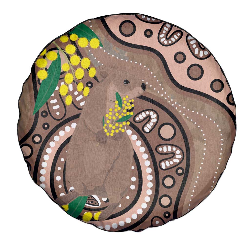 Australia Cute Quokka Spare Tire Cover Indigenous Art With Golden Wattle