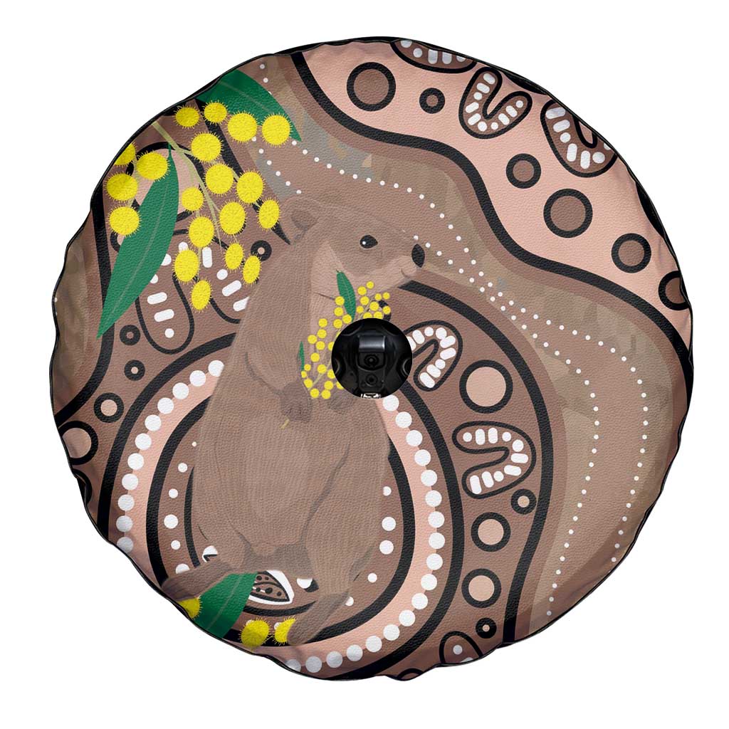 Australia Cute Quokka Spare Tire Cover Indigenous Art With Golden Wattle