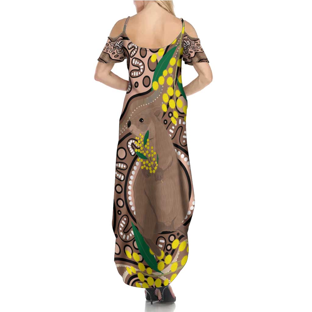 Australia Cute Quokka Summer Maxi Dress Indigenous Art With Golden Wattle