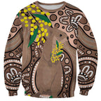 Australia Cute Quokka Sweatshirt Indigenous Art With Golden Wattle