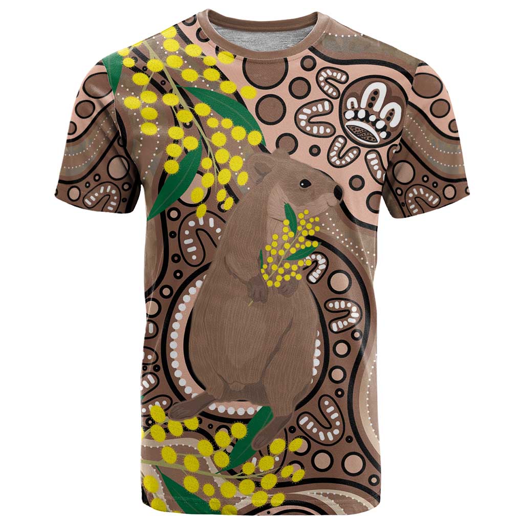 Australia Cute Quokka T Shirt Indigenous Art With Golden Wattle