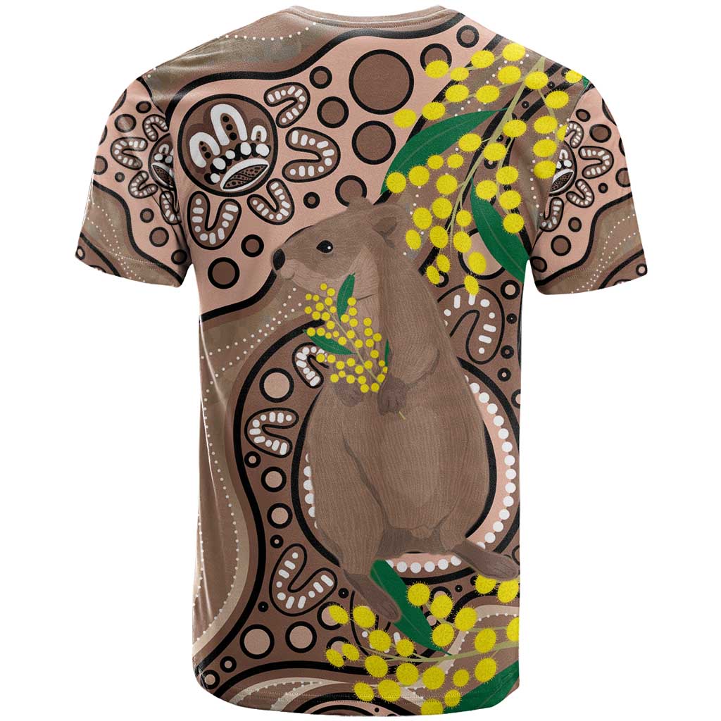 Australia Cute Quokka T Shirt Indigenous Art With Golden Wattle
