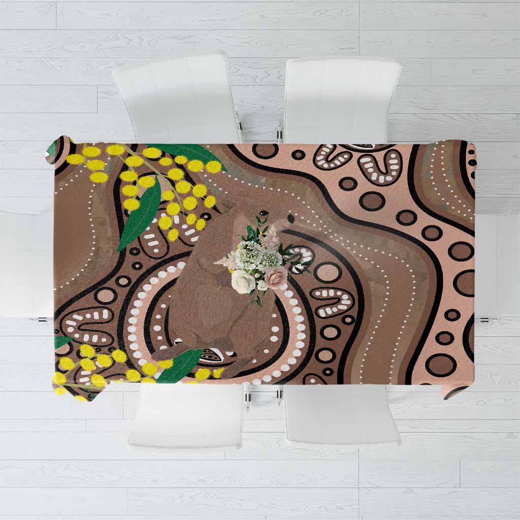 Australia Cute Quokka Tablecloth Indigenous Art With Golden Wattle
