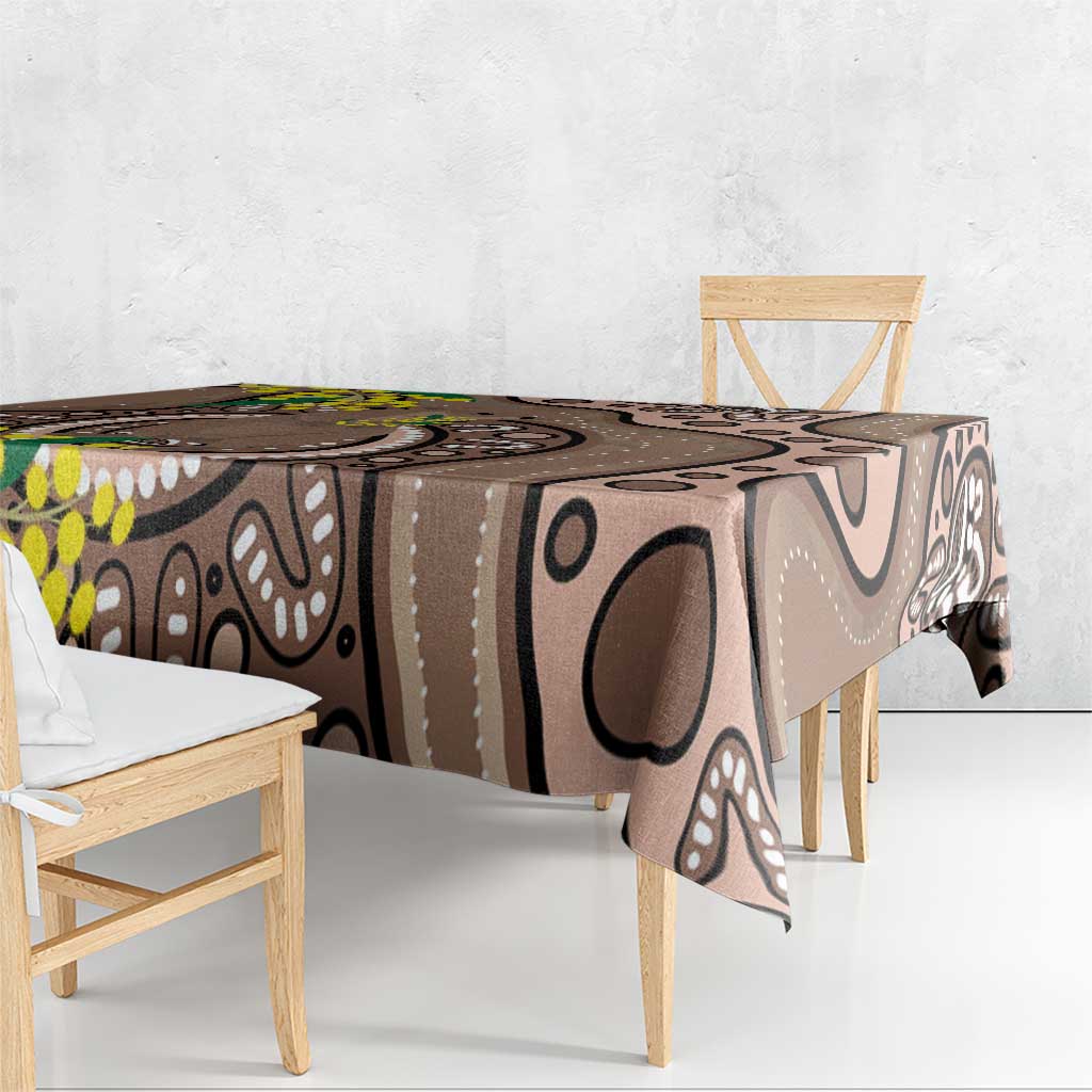 Australia Cute Quokka Tablecloth Indigenous Art With Golden Wattle