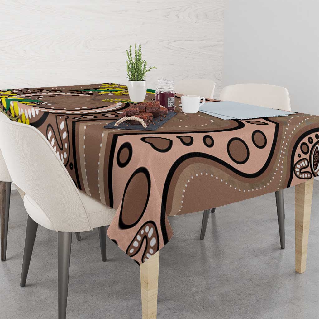 Australia Cute Quokka Tablecloth Indigenous Art With Golden Wattle