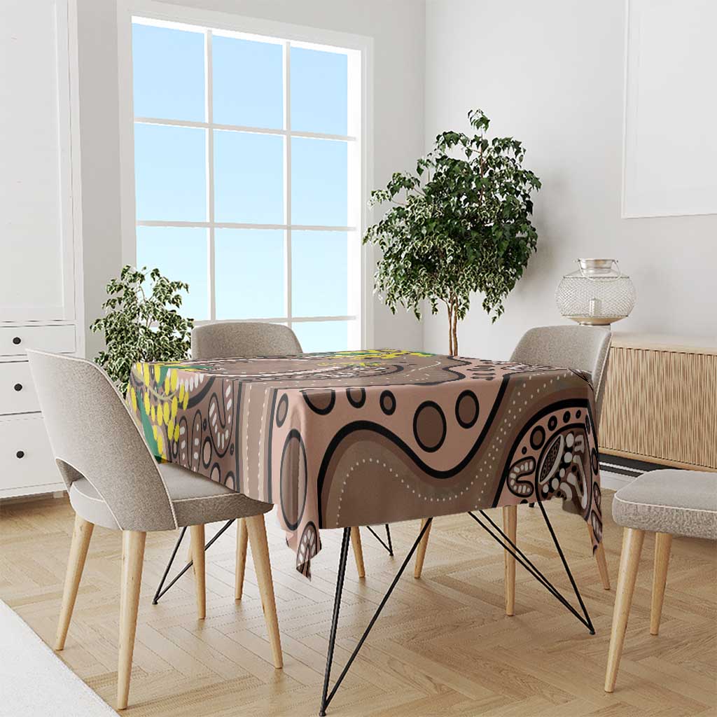 Australia Cute Quokka Tablecloth Indigenous Art With Golden Wattle