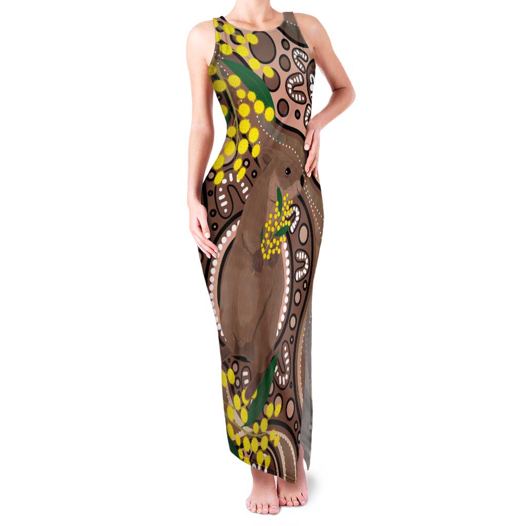Australia Cute Quokka Tank Maxi Dress Indigenous Art With Golden Wattle