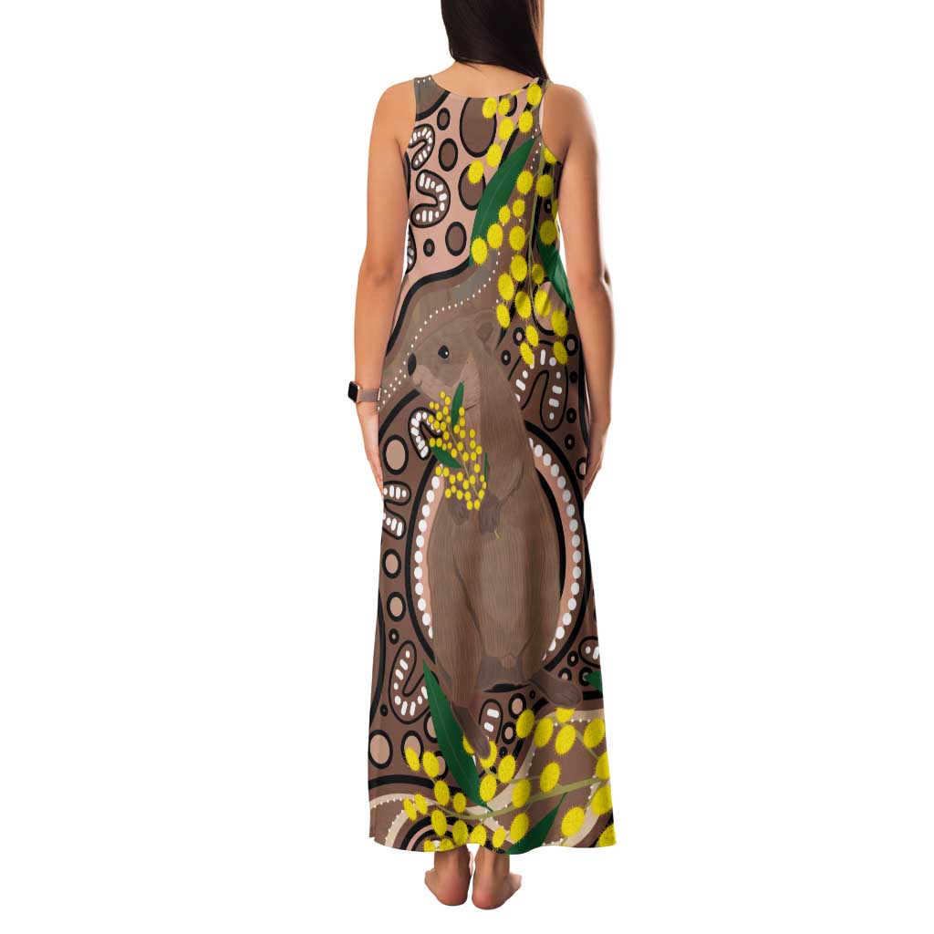 Australia Cute Quokka Tank Maxi Dress Indigenous Art With Golden Wattle