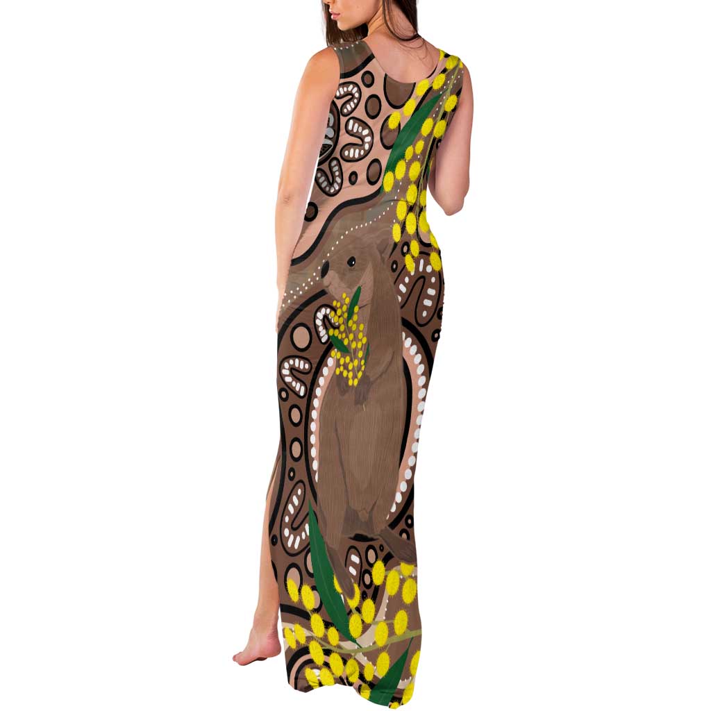 Australia Cute Quokka Tank Maxi Dress Indigenous Art With Golden Wattle