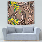 Australia Cute Quokka Tapestry Indigenous Art With Golden Wattle