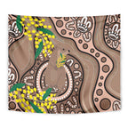 Australia Cute Quokka Tapestry Indigenous Art With Golden Wattle