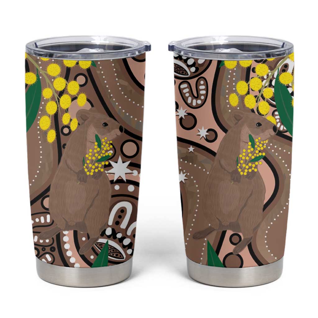 Australia Cute Quokka Tumbler Cup Indigenous Art With Golden Wattle