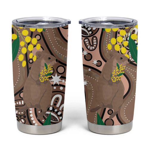 Australia Cute Quokka Tumbler Cup Indigenous Art With Golden Wattle